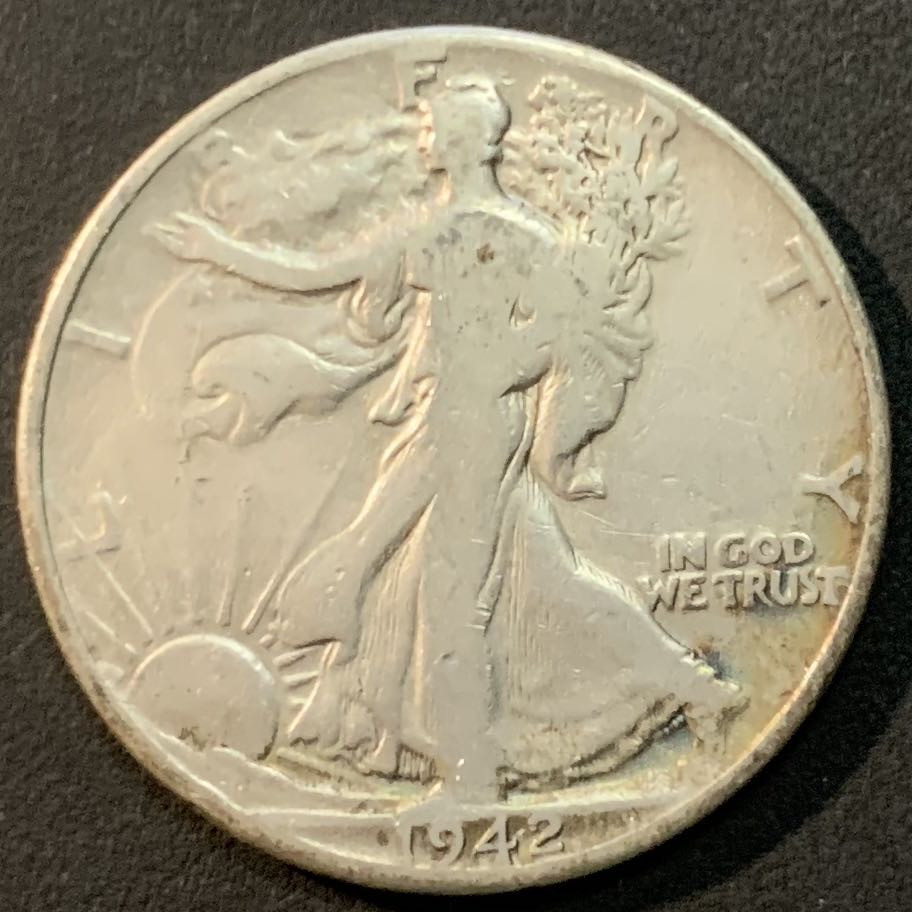 紫瑗钱币—微拍第64期  美国 1942年 行走女神 50美分 12.5克 0.9银