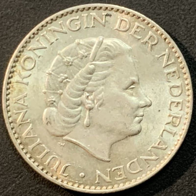 紫瑗钱币—微拍第74期  - 荷兰 1957年 1盾 银币 6.5克 0.72银 UNC
