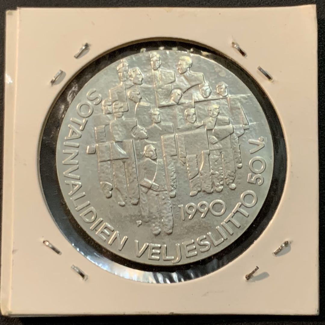 紫瑗钱币—微拍第64期  芬兰 1990年 退伍伤残老兵协会 100马克 24克 0.925银