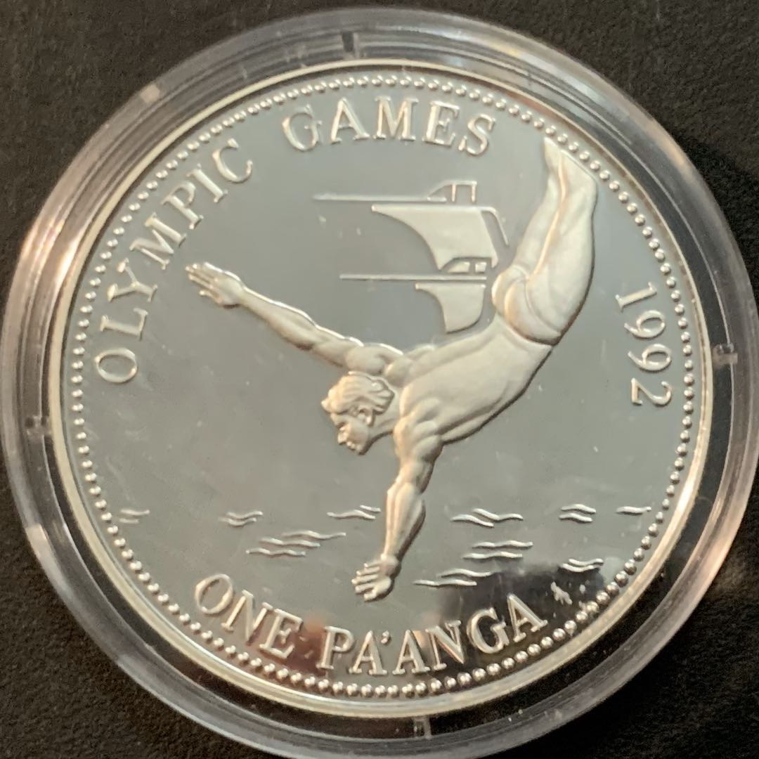 紫瑗钱币—微拍第64期  汤加 1991年 92巴塞罗那奥运会  跳水 1 潘加 31.6克 0.925银 精制