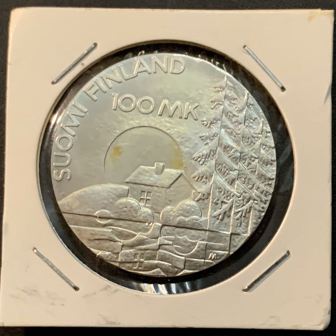 紫瑗钱币—微拍第64期  芬兰 1990年 退伍伤残老兵协会 100马克 24克 0.925银