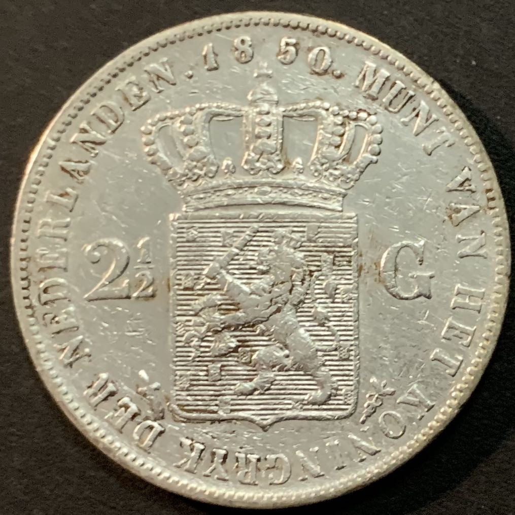 紫瑗钱币—微拍第64期  荷兰 1850年 威廉三世 2.5盾 25克 0.945银