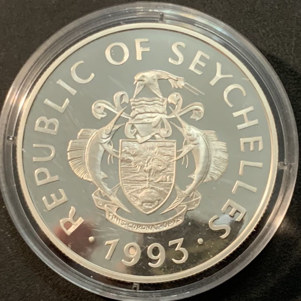 紫瑗钱币—微拍第64期  塞舌尔 1993年 伊丽莎白女王加冕40周年 25卢比 31.47克 0.925银 精制