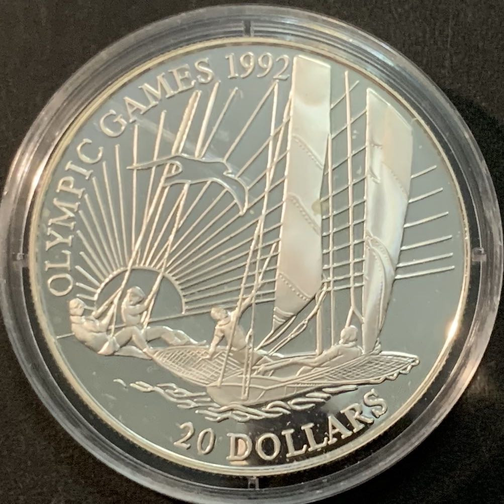 紫瑗钱币—微拍第64期  基里巴斯 1992年 巴塞罗那奥运会 帆船 20元 31.47克 0.925银 精制