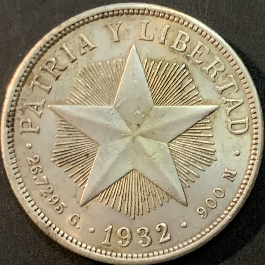 紫瑗钱币—微拍第64期  古巴 1932年 五角星 1比索 26.7克 0.9银