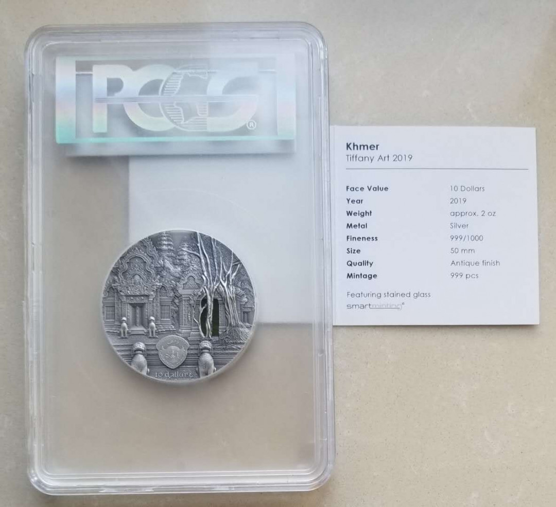 【随心拍&GetCoins】现代钱币拍卖五十二期 帕劳2019年蒂凡尼艺术吴哥窟2盎司镶嵌仿古银币