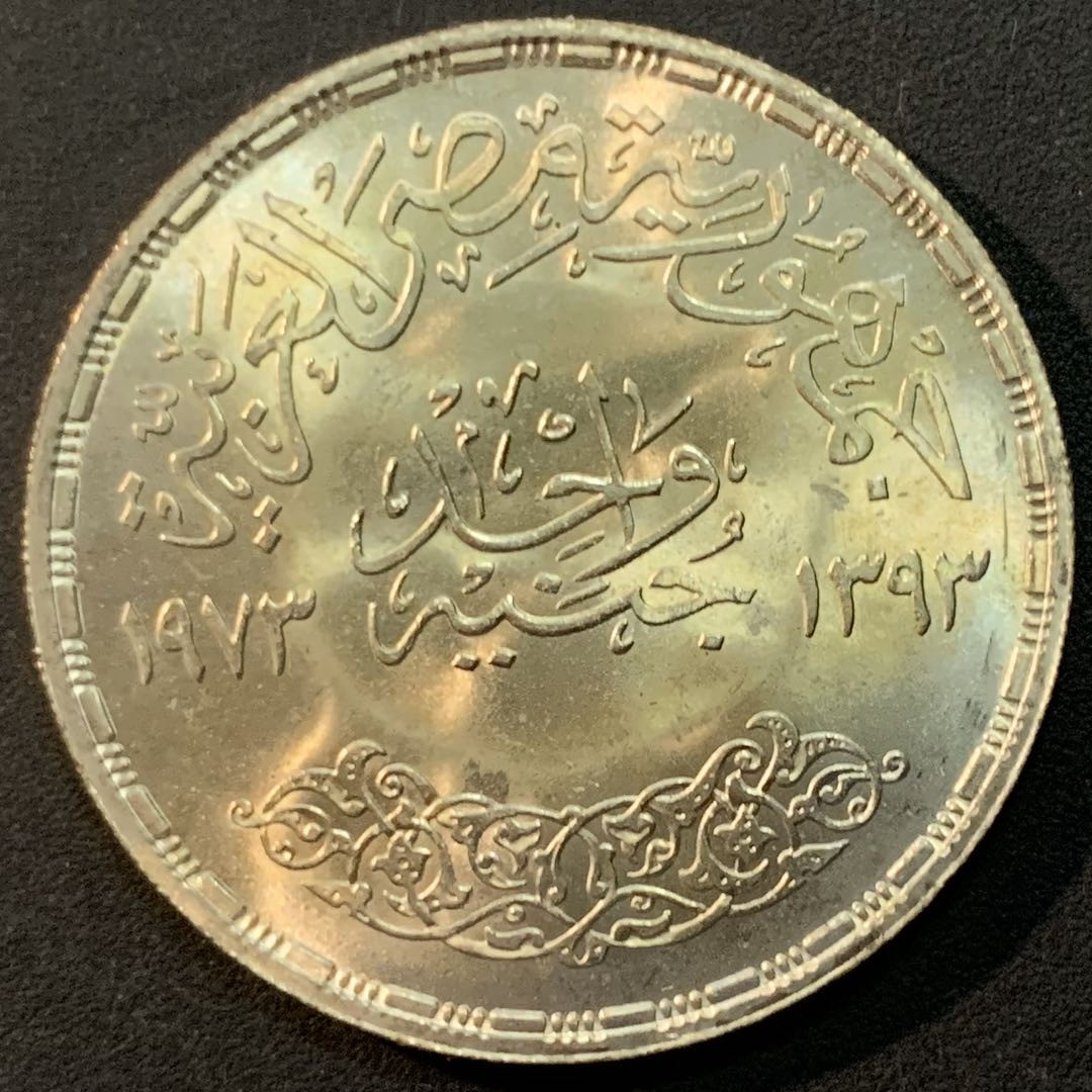 紫瑗钱币—微拍第64期  埃及 1972年 阿斯旺大坝两侧的玉米穗和谷苗 1磅 25克 0.72银 BU