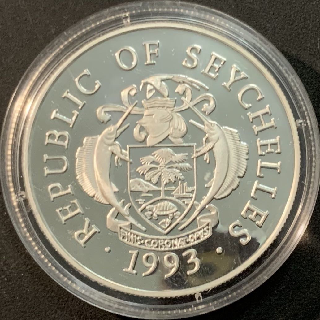 紫瑗钱币—微拍第64期  塞舌尔 1993年 92巴塞罗那奥运会 体操 25卢比 31.46克 0.925银 精制