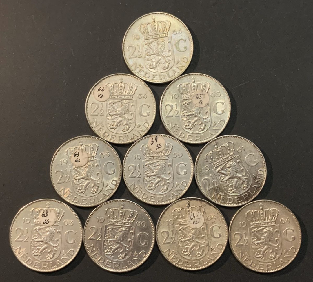 紫瑗钱币—微拍第64期  荷兰 1959—1966年 朱莉安娜女王 2.5盾 10枚一组 共150克 0.72银