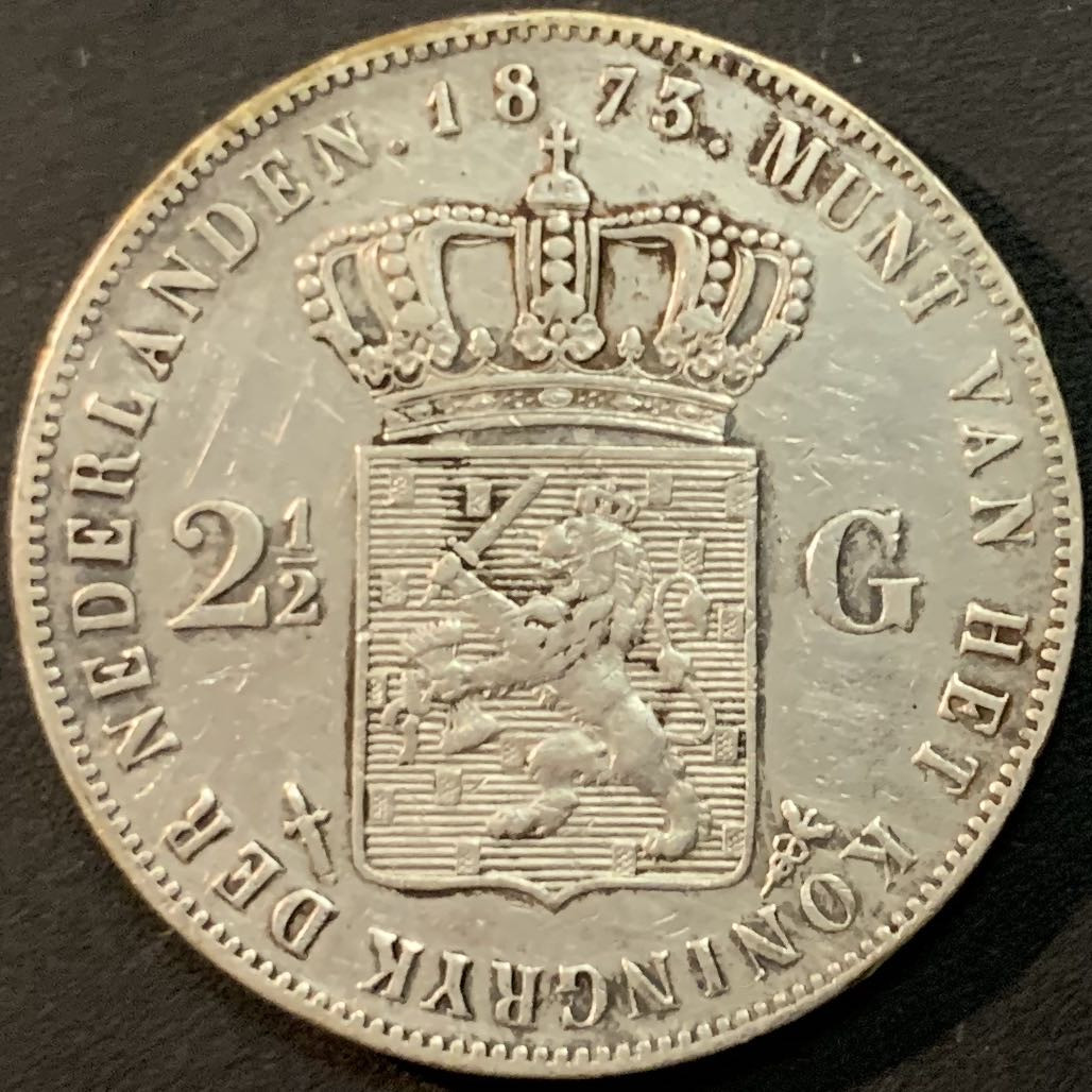 紫瑗钱币—微拍第64期  荷兰 1873年 威廉三世 2.5盾 25克 0.945银