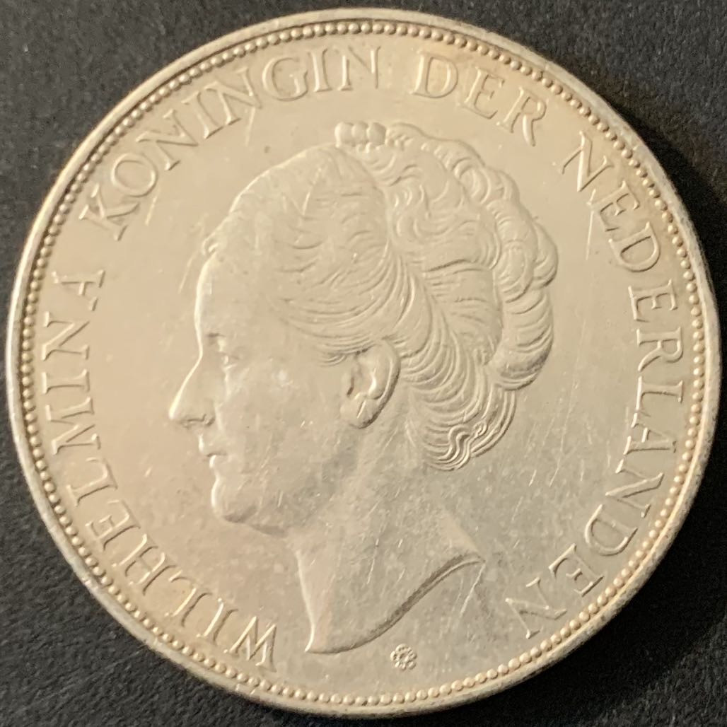 紫瑗钱币—微拍第75期  荷兰 1939年  威廉娜女皇 2.5盾  25克 0.72银