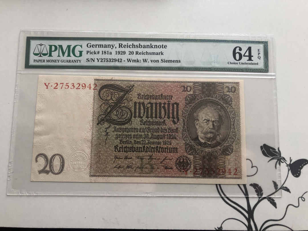 【收藏联盟】第140期拍卖——丰收的喜悦（共50拍） 德国 1929年 20马克 PMG64EPQ 