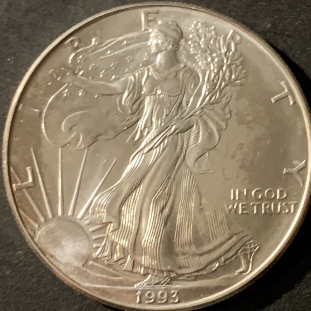 紫瑗钱币—微拍第65期  美国 1993年 行走女神 1盎司 投资银币 31.1克 0.999银 