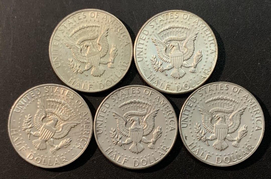 紫瑗钱币—微拍第75期  美国 1965—1970年 肯尼迪 50美分 5枚一组 共57.5克 0.4银