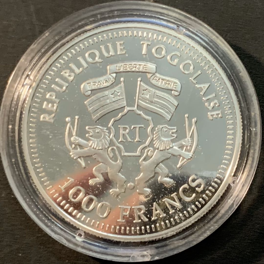 紫瑗钱币—微拍第65期  多哥 2001年 38年法国世界杯 1000法郎 14.97克 0.999银 精制 少