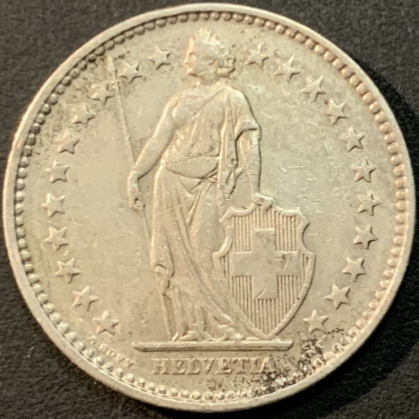 紫瑗钱币—微拍第65期  瑞士 1922年 2法郎 10克 0.835银 