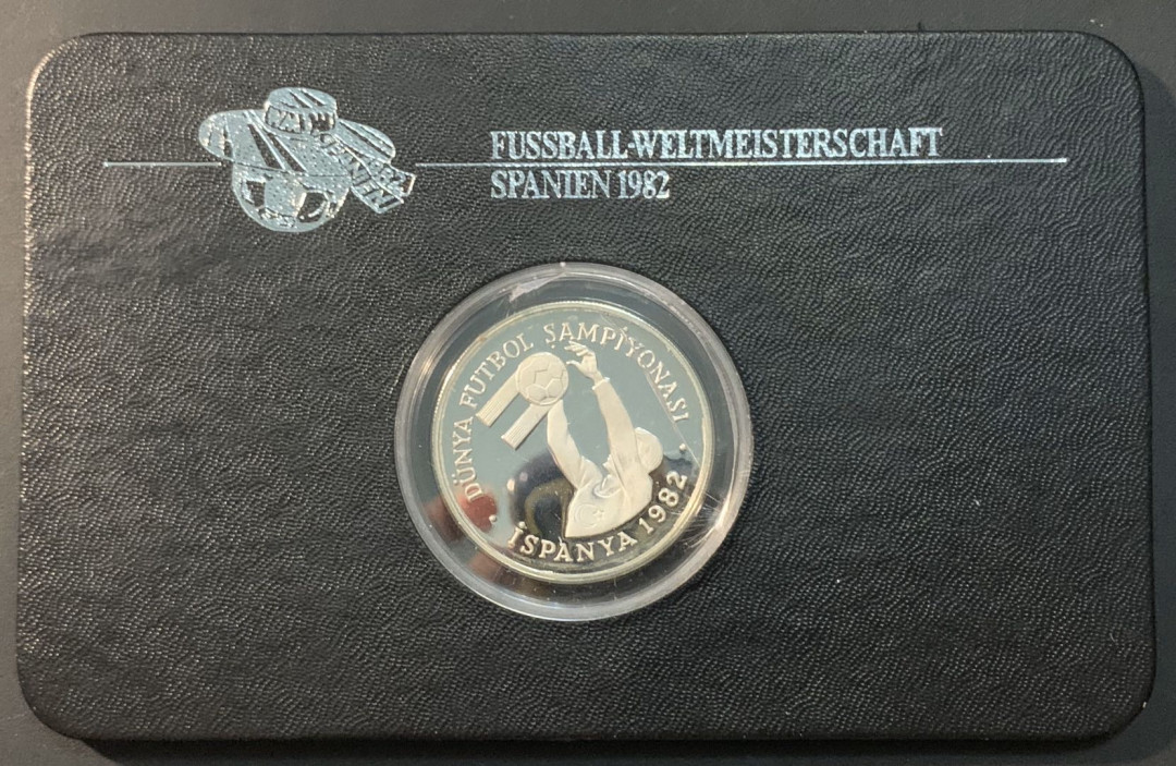 紫瑗钱币—微拍第75期  土耳其 1982年 西班牙世界杯 扑球 500里拉 23.33克 0.925银 精制 德国原装卡