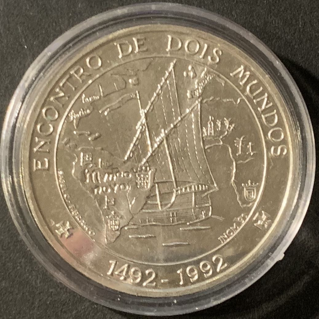 紫瑗钱币—微拍第65期  葡萄牙 1992年 哥伦布发现美洲500周年 1000埃斯库多 27克 0.5银 UNC