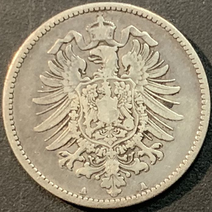 紫瑗钱币—微拍第65期  德国 1881年 A厂 短翅  1马克 5.5克 0.9银