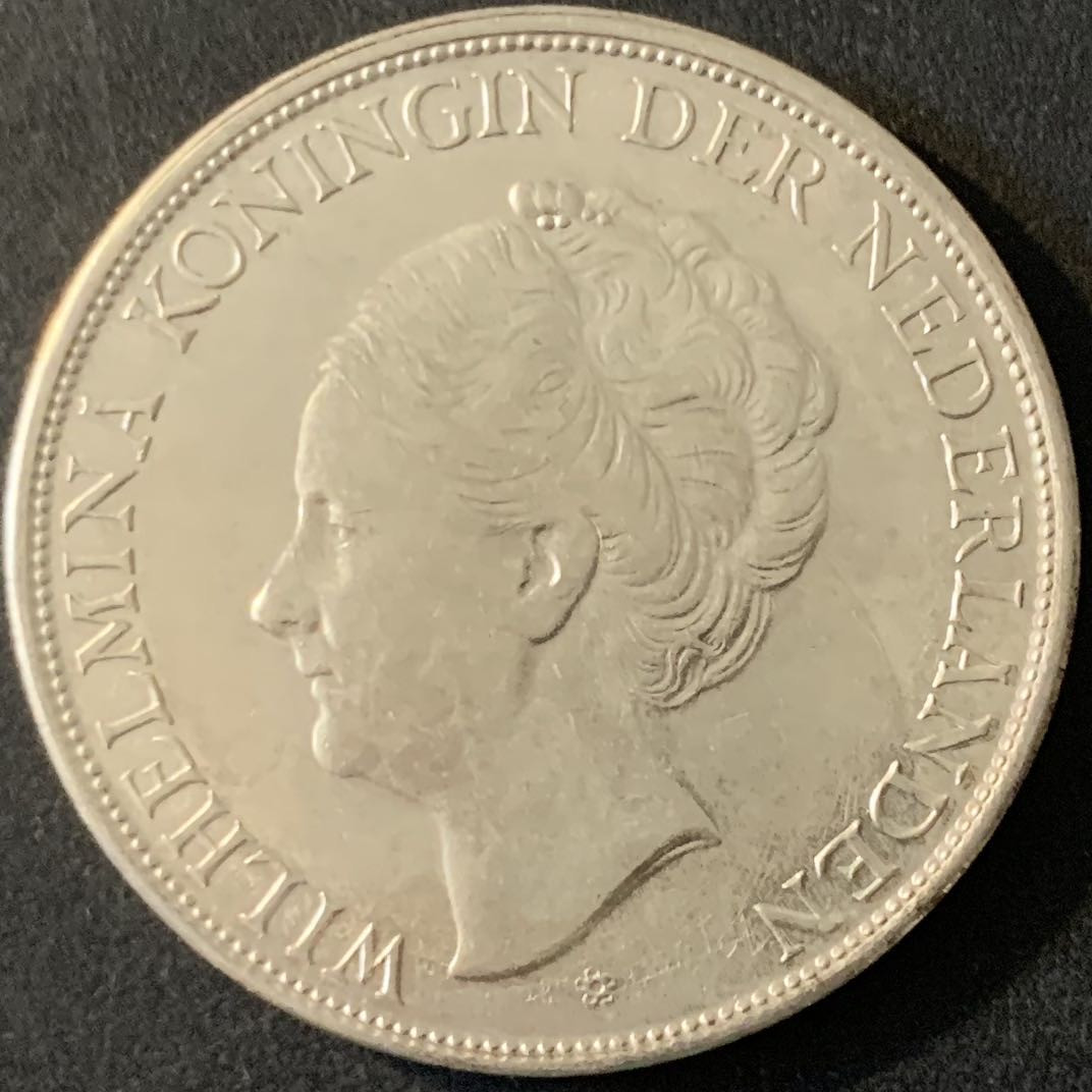 紫瑗钱币—微拍第65期  荷兰 1943年  威廉娜女皇 2.5盾  25克 0.72银