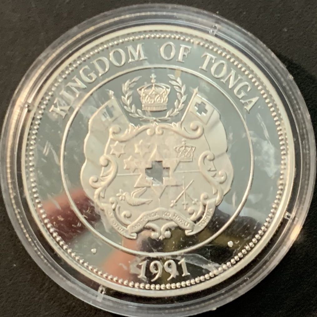 紫瑗钱币—微拍第65期  汤加 1991年 92巴塞罗那奥运会  跳水 1潘加 31.6克 0.925银 精制