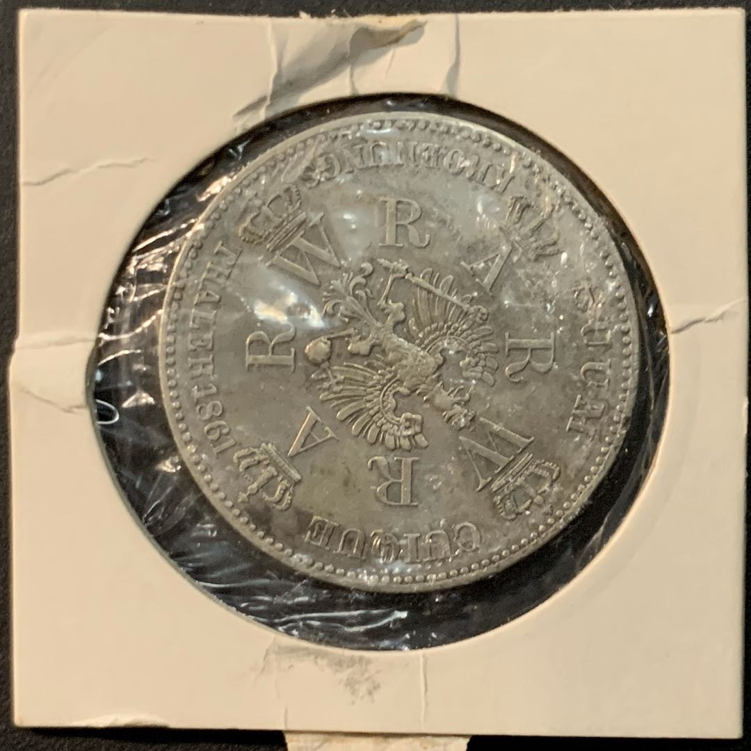 紫瑗钱币—微拍第75期  德国 普鲁士 1861年 威廉一世登基 1泰勒 18.52克 0.9银