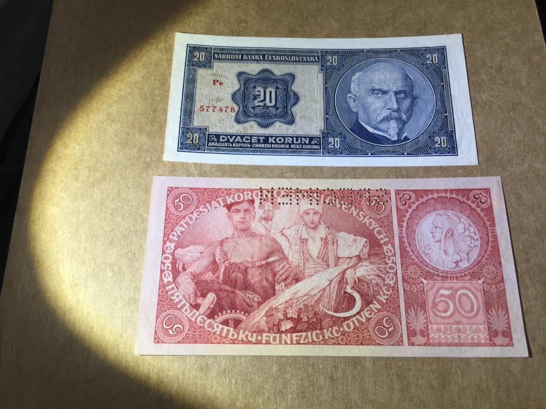 【收藏联盟】第140期拍卖——丰收的喜悦（共50拍） 【一组2张】捷克斯洛伐克 1929年 50克朗 样钞 XF品相 &1926年 20克朗 实钞 XF品相