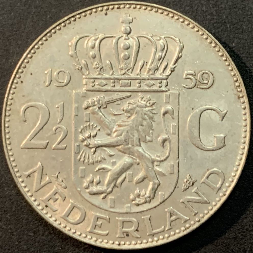 紫瑗钱币——微拍第109期 荷兰 1959年 朱莉安娜女王 2.5盾 15克 0.72银