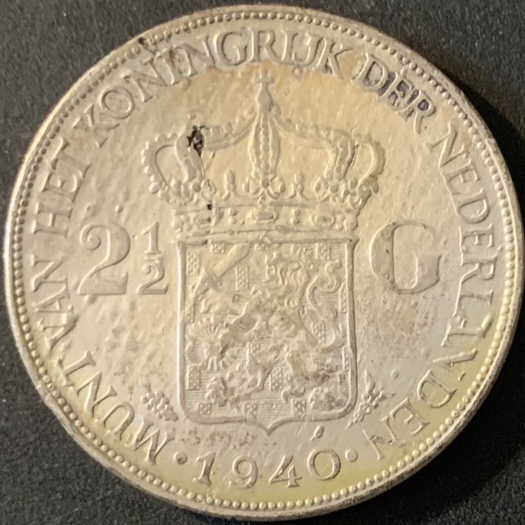 紫瑗钱币—微拍第65期  荷兰 1940年  威廉娜女皇 2.5盾  25克 0.72银