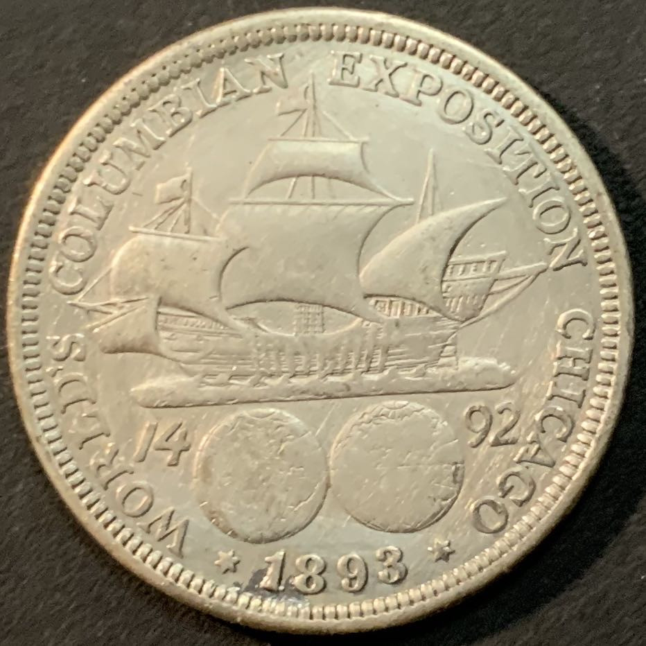 紫瑗钱币—微拍第65期  美国 1893年 哥伦布发现美洲500周年 50美分 半美元 12.5克 0.9银