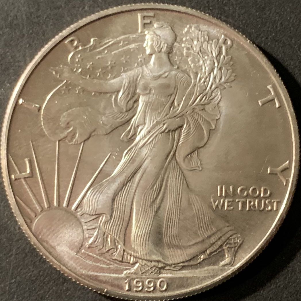 紫瑗钱币—微拍第65期  美国 1990年 行走女神 1盎司 投资银币 31.1克 0.999银 