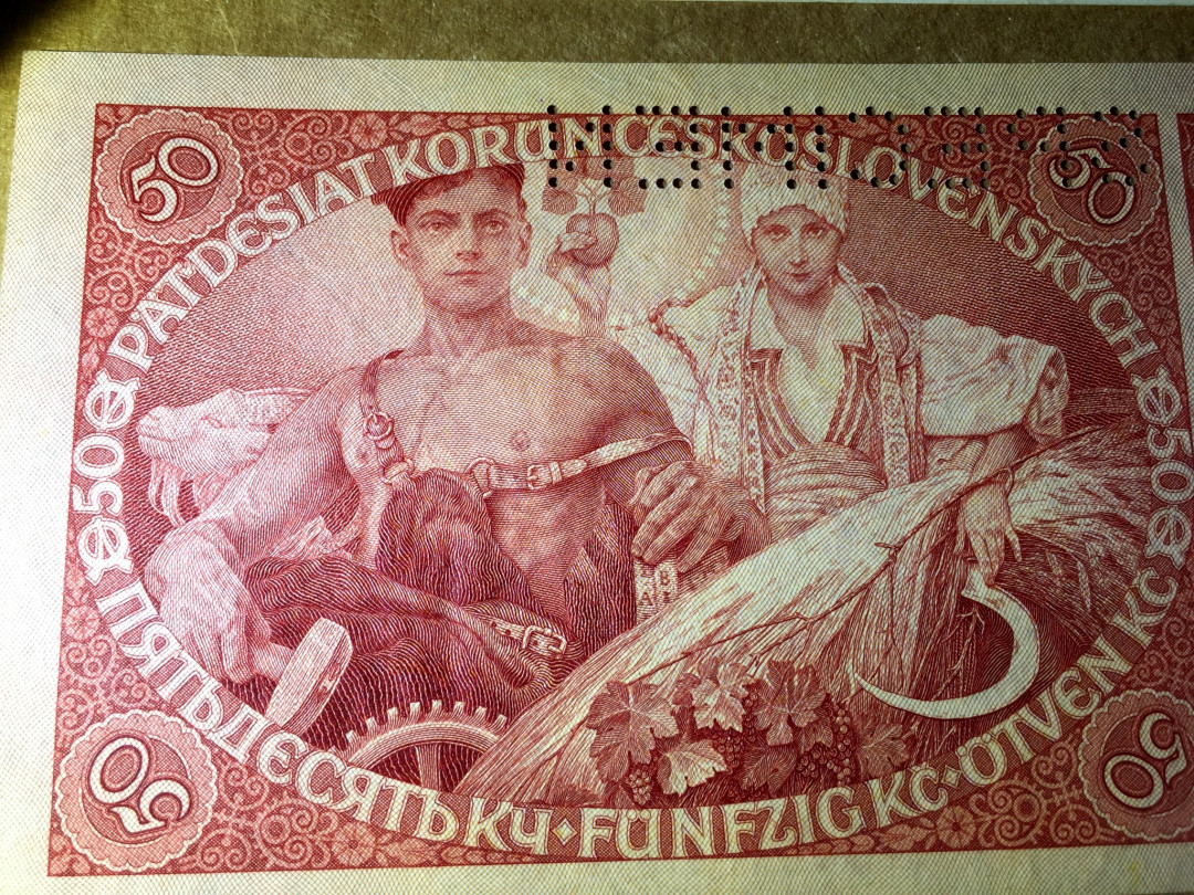 【收藏联盟】第140期拍卖——丰收的喜悦（共50拍） 【一组2张】捷克斯洛伐克 1929年 50克朗 样钞 XF品相 &1926年 20克朗 实钞 XF品相