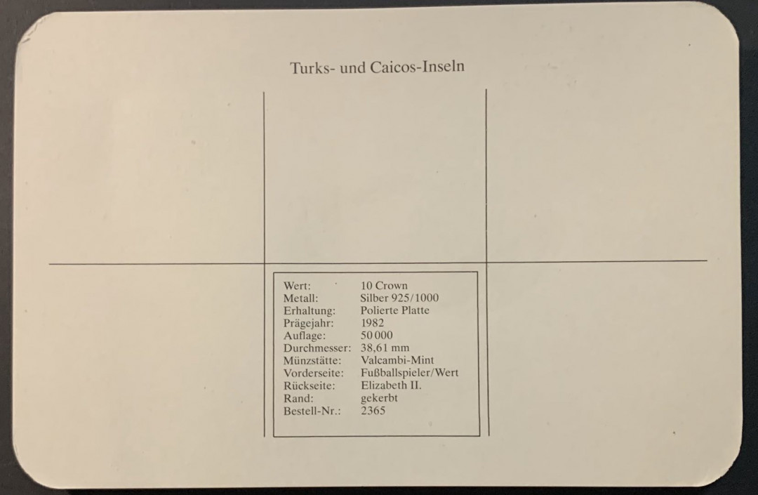 紫瑗钱币—微拍第75期  特克斯与凯恩斯  1982年 西班牙世界杯 带球 10克朗 23.28克 0.925银 精制 德国原装卡