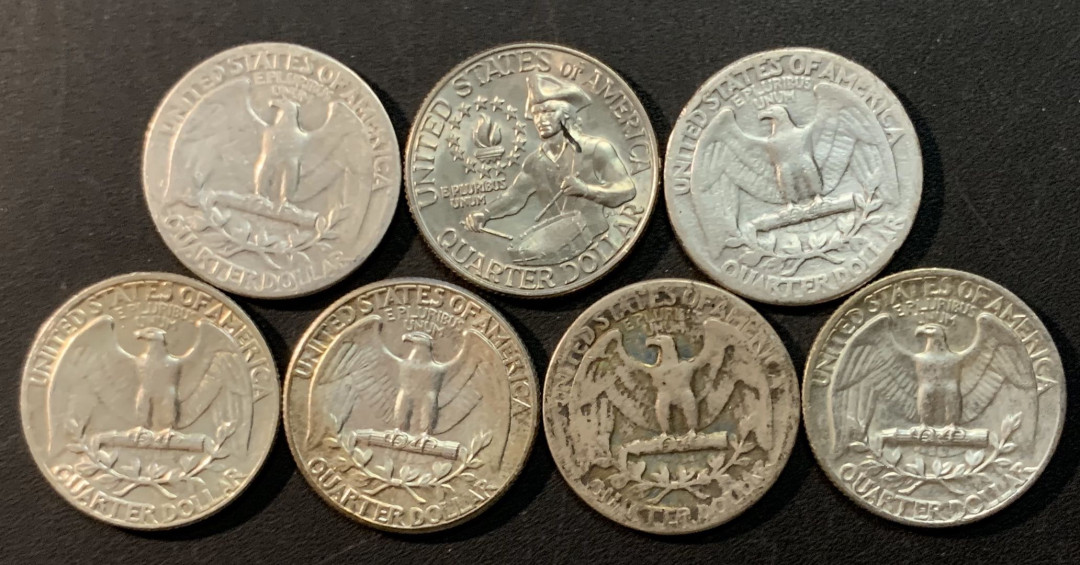 紫瑗钱币—微拍第75期  美国 1932—1964年 华盛顿 25美分 7枚一组 共43.75克 0.9银