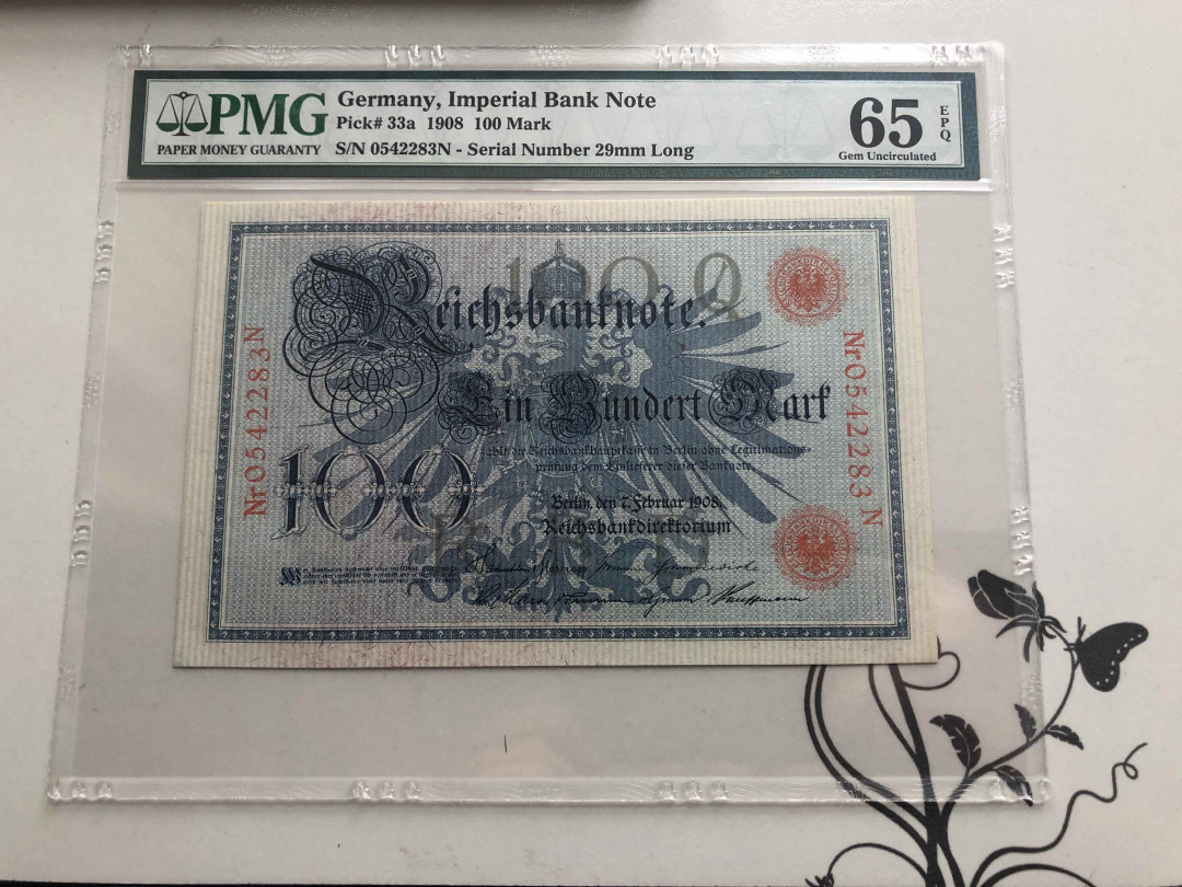 【收藏联盟】第140期拍卖——丰收的喜悦（共50拍） 德国 1908年 100马克 PMG65EPQ