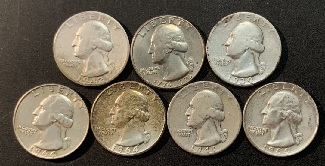 紫瑗钱币—微拍第75期  美国 1932—1964年 华盛顿 25美分 7枚一组 共43.75克 0.9银