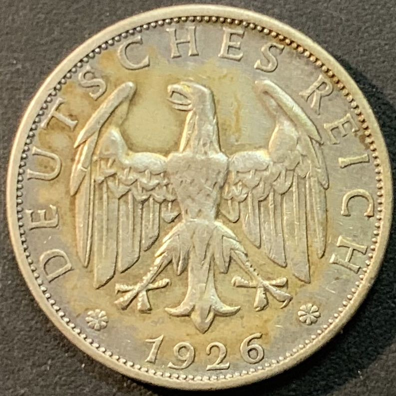 紫瑗钱币—微拍第65期  德国 1926年 魏玛时期 2马克 10克 0.5银