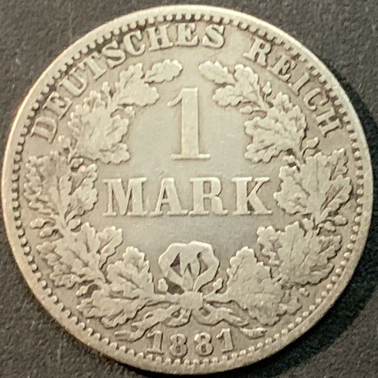 紫瑗钱币—微拍第65期  德国 1881年 A厂 短翅  1马克 5.5克 0.9银