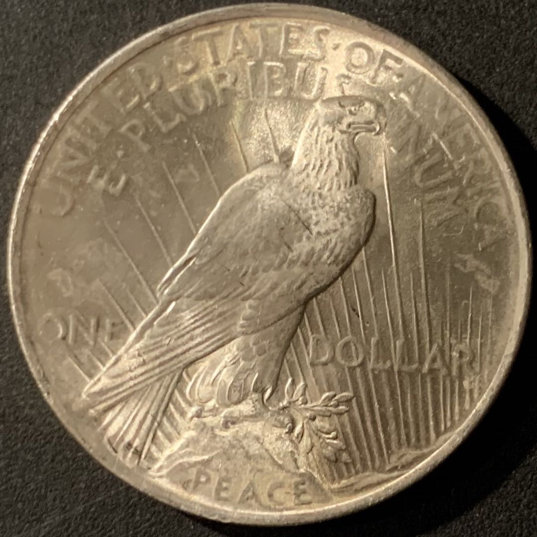 紫瑗钱币—微拍第65期  美国 1922年 和平鸽 1美元 26.73克 0.9银 UNC 曝光