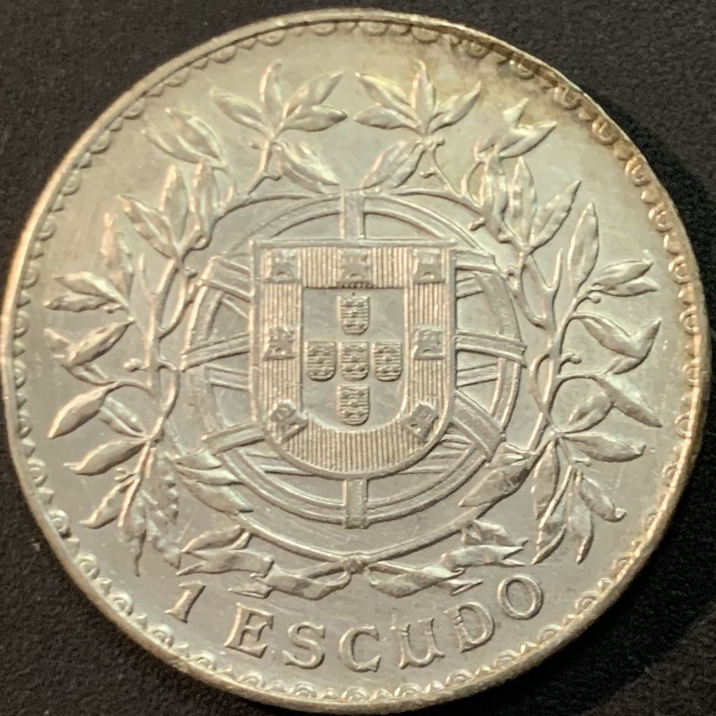 紫瑗钱币—微拍第66期  葡萄牙 1916年 自由女神 1埃斯库多 25克 0.835银 AU品质