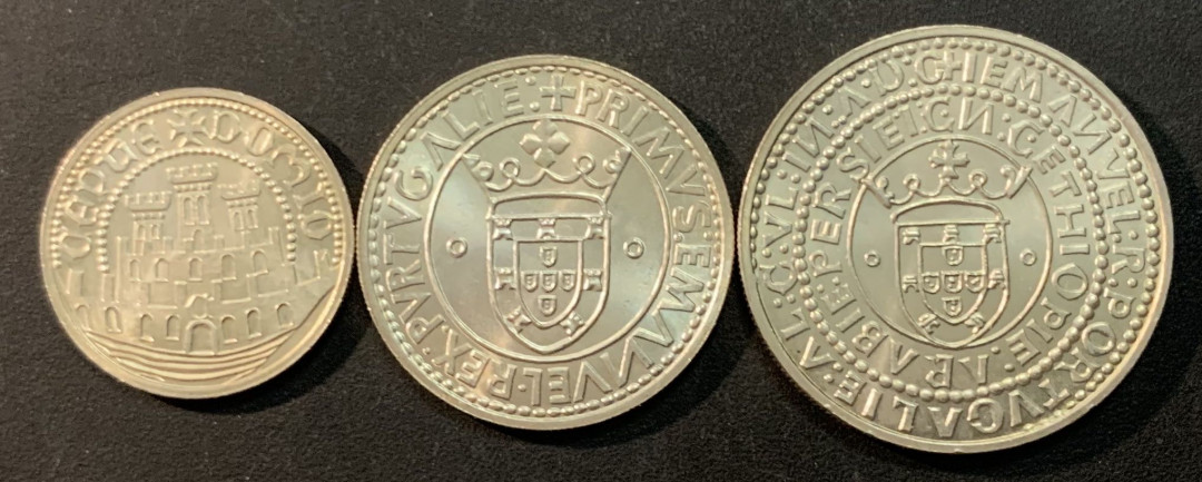 紫瑗钱币—微拍第66期  葡萄牙 1983年 17届欧洲博览会 500 750 1000埃斯库多 三枚 共40.5克 0.835银 BU