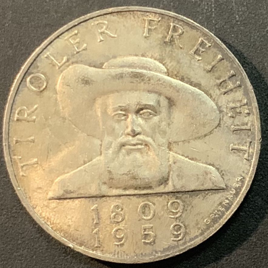 紫瑗钱币—微拍第66期  奥地利 1959年 蒂罗尔解放150周年 50先令 20克 0.9银