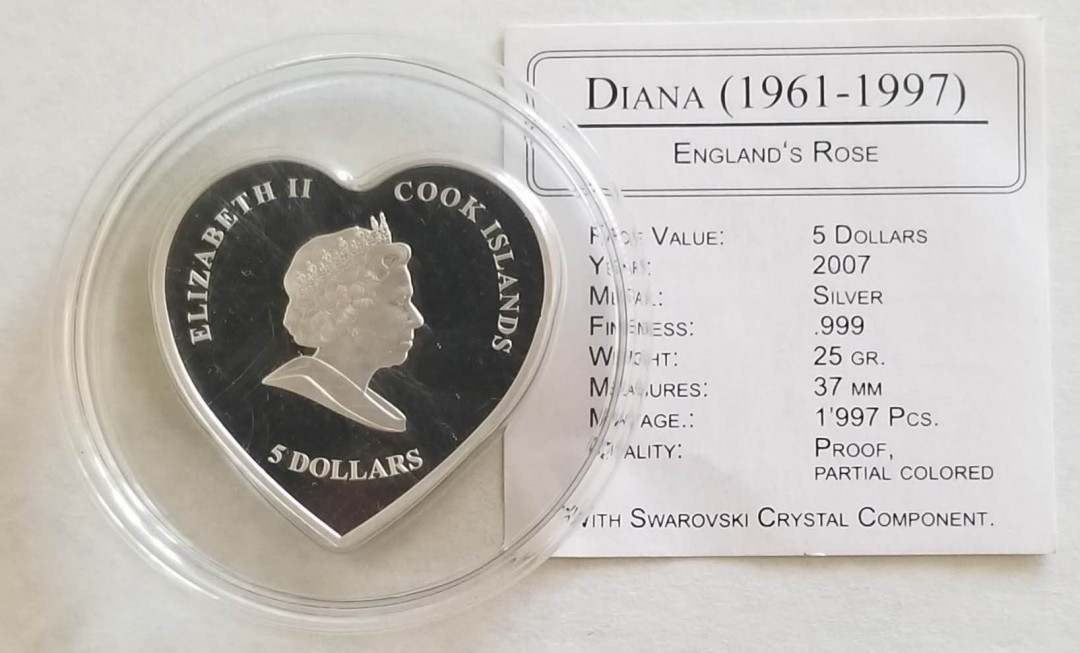 【币观天下】第108期钱币拍卖【520专拍】 库克2007年戴安娜王妃心形彩色银币