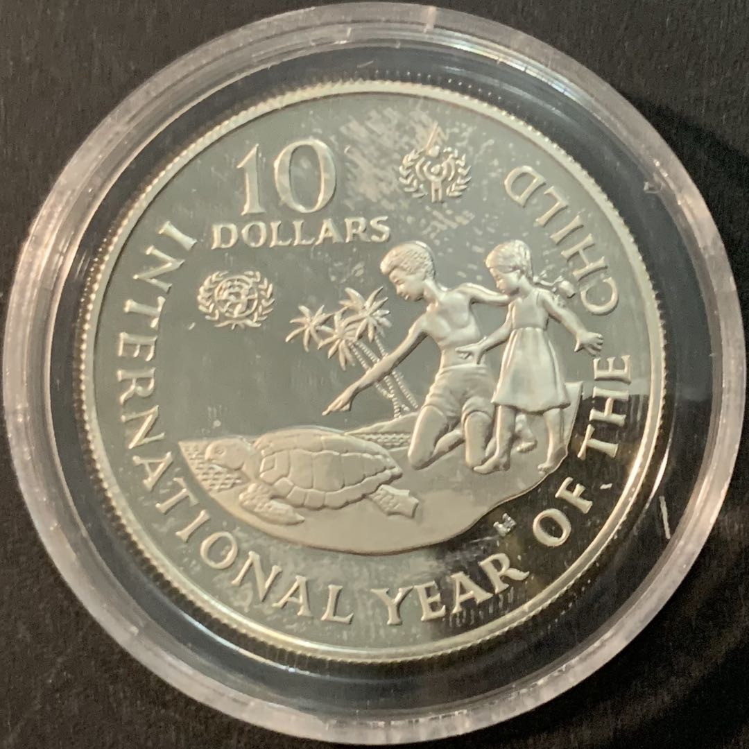 紫瑗钱币—微拍第66期  开曼群岛 1982年 国际儿童年 10元 27.9克 0.925银 精制