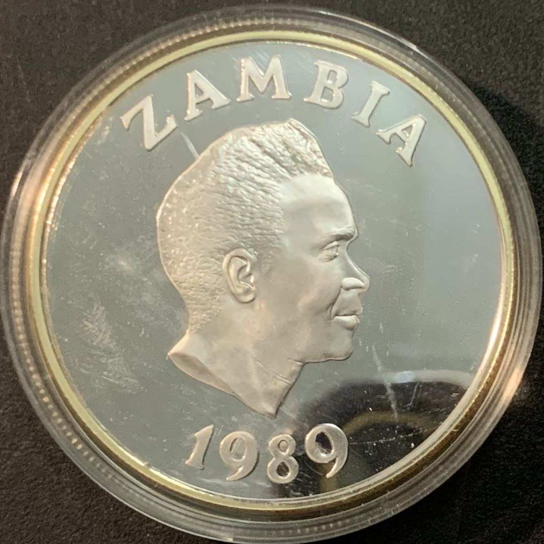 紫瑗钱币—微拍第66期  赞比亚 1989年 拯救儿童基金会70周年 10克瓦查 27.22克 0.925银 精制