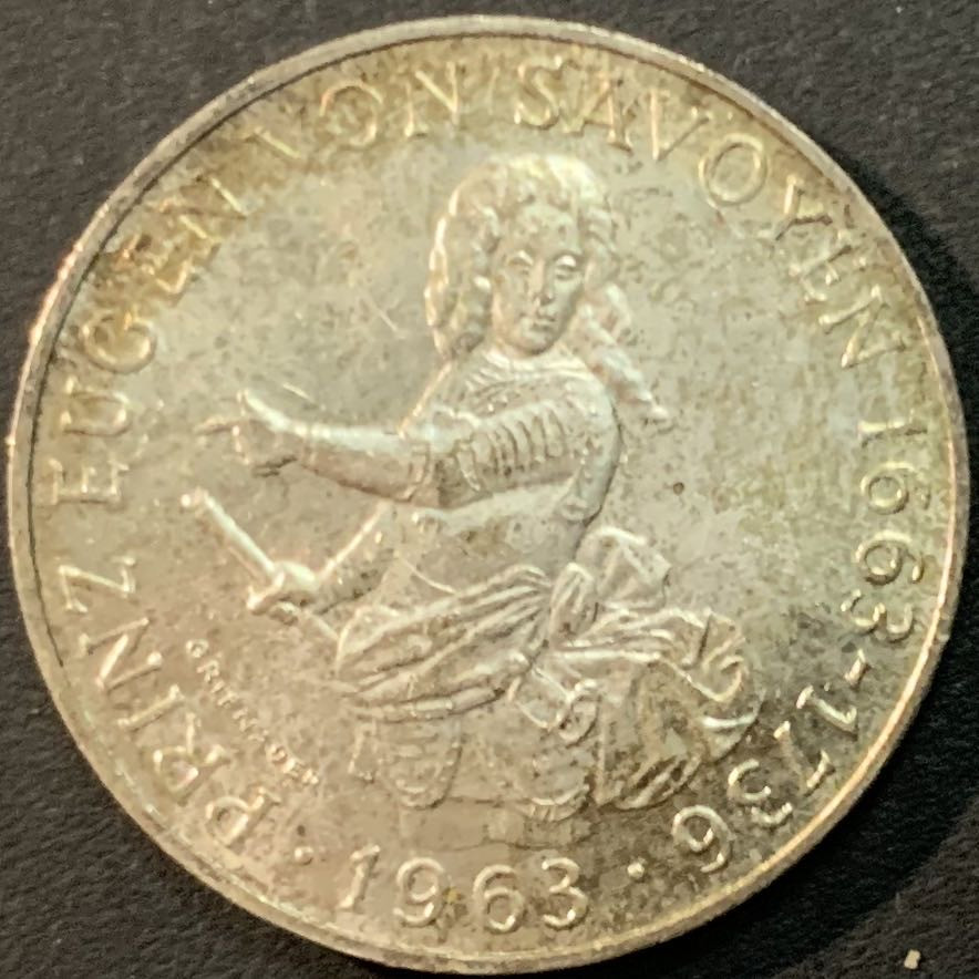 紫瑗钱币—微拍第66期  奥地利 1963年 欧根亲王诞辰300周年 25先令 13克 0.8银