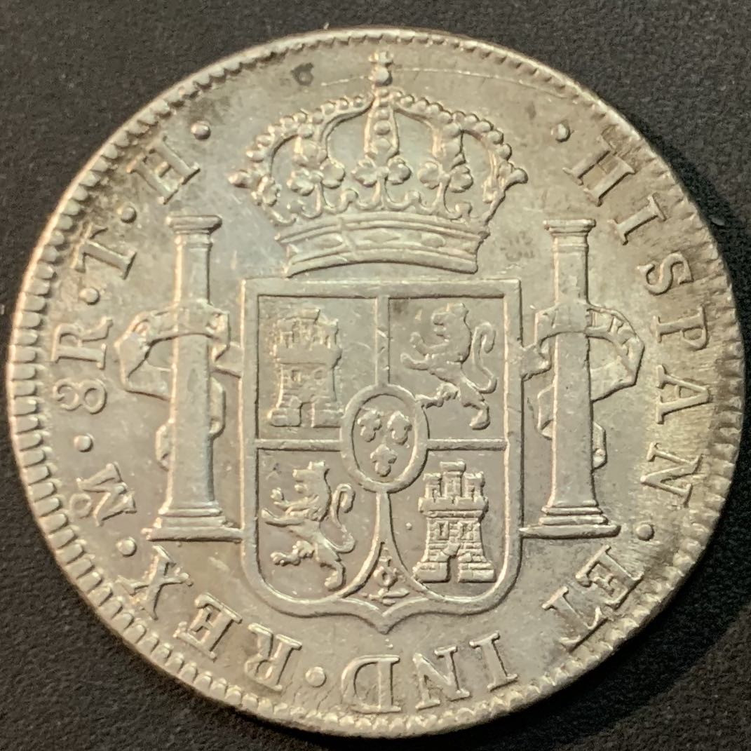 紫瑗钱币—微拍第66期  墨西哥 1805年 MO TH 人像双柱 卡洛斯4世 8里亚尔 27.06克 0.896银 复打 AU品质