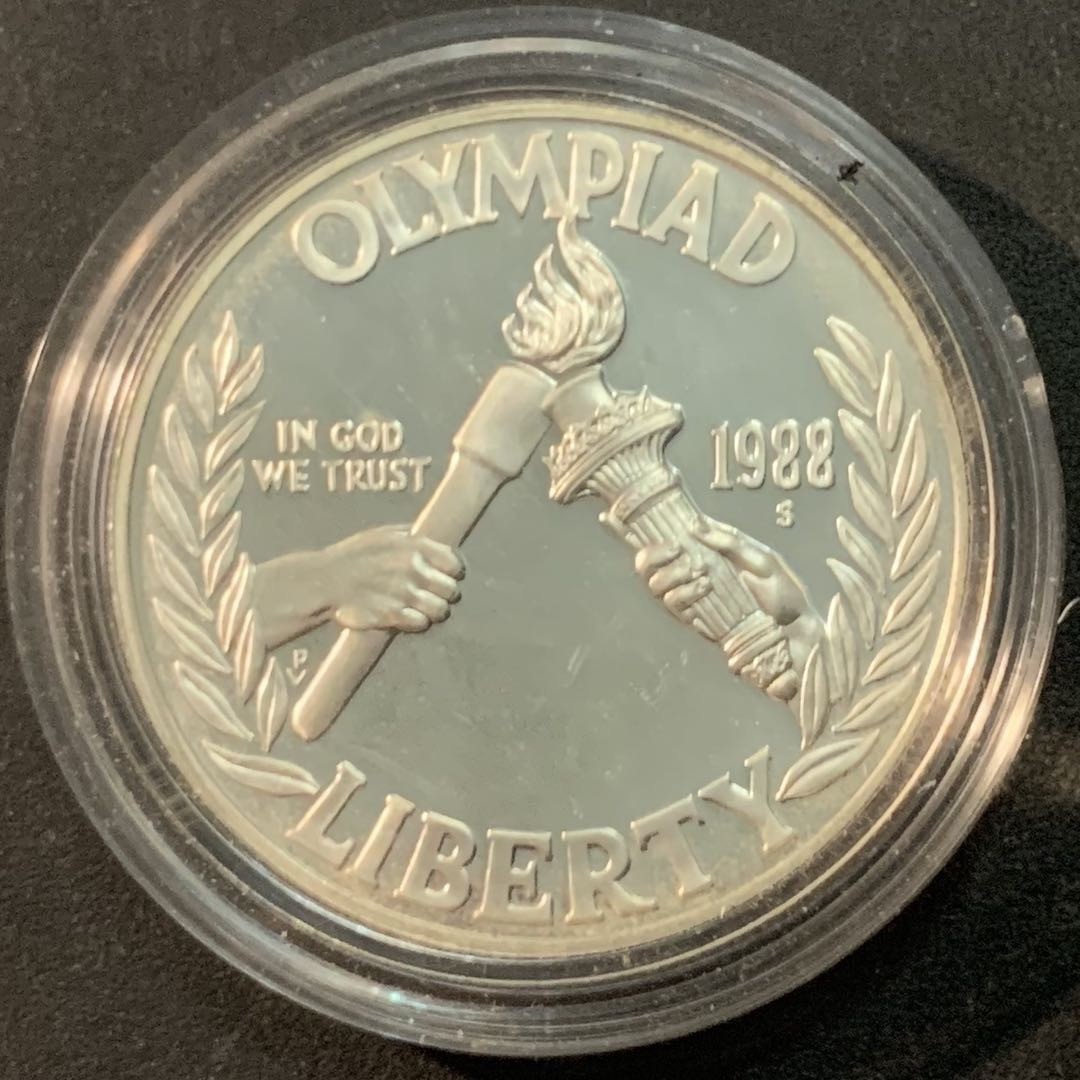 紫瑗钱币—微拍第66期  美国 1988年  洛杉矶奥运会 火炬传递 1元 26.73克 0.9银 精制