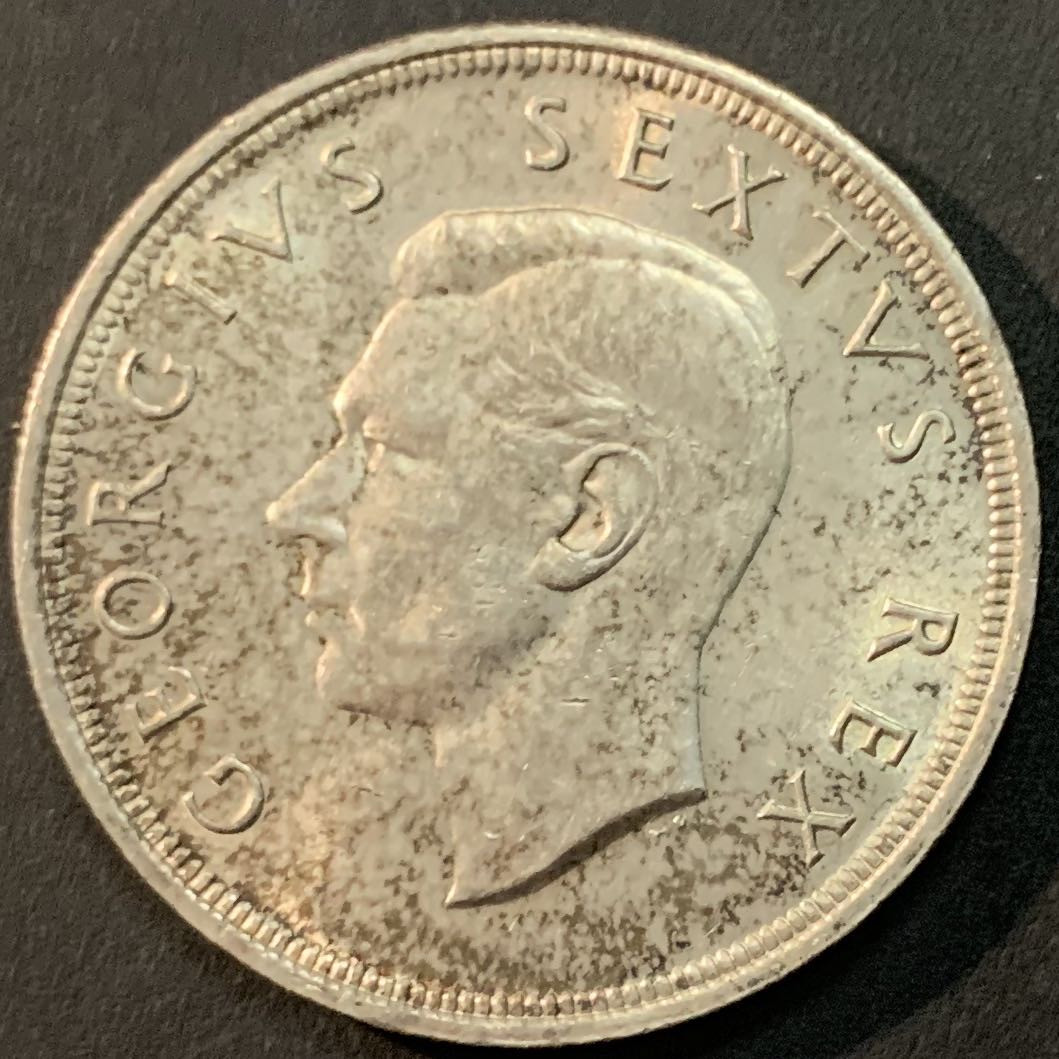 紫瑗钱币—微拍第66期  南非 1949年 乔六 羚羊 5先令 28.28克 0.8银 UNC