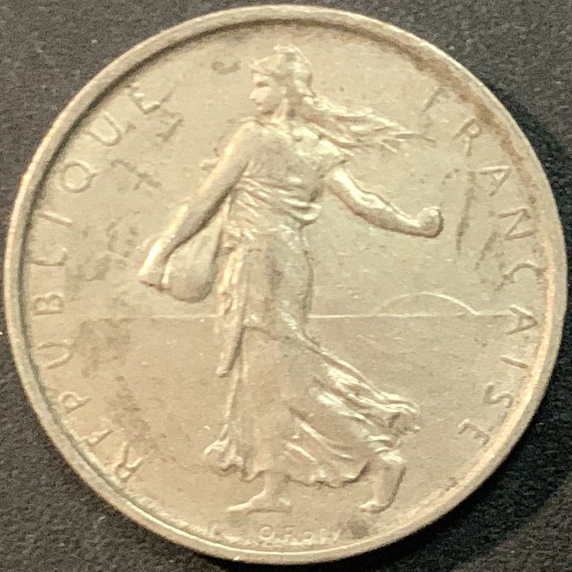 紫瑗钱币—微拍第66期  法国 1963年 播种女神 5法郎 12克 0.835银